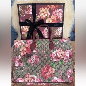 Gucci Floral Tote Bag - Pink and Brown